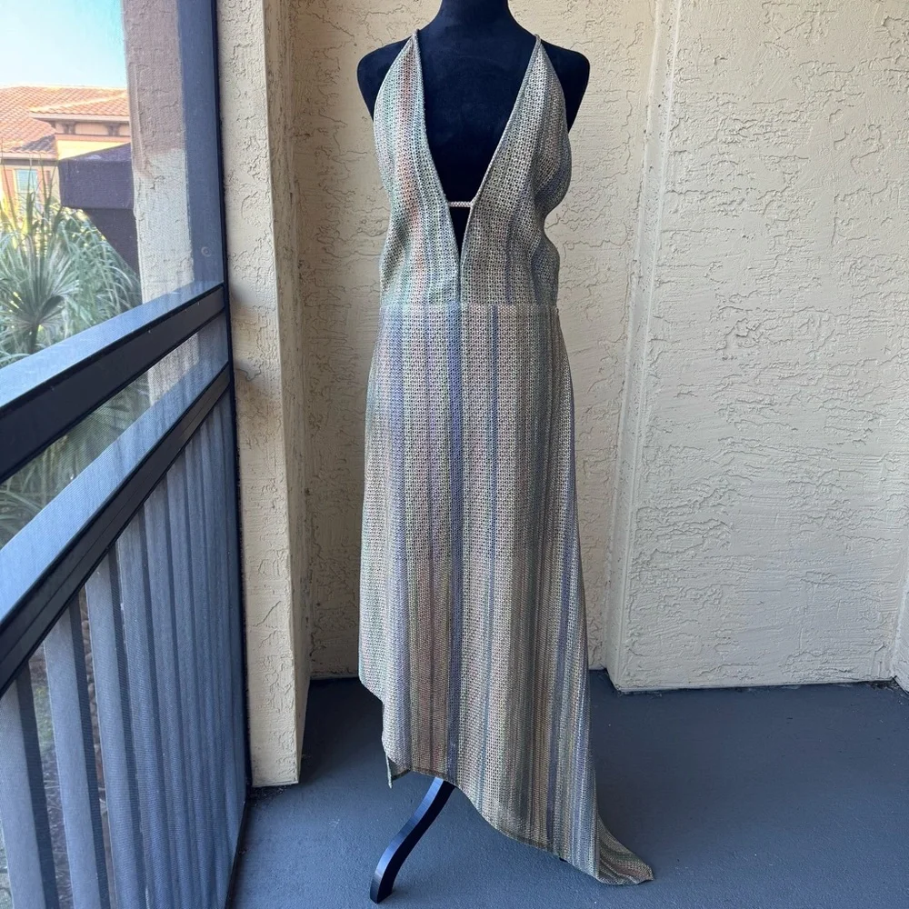 IRO Paris Emman Dress Sz 40 / 8 Shimmering Asymmetrical Cross Stripe Back NWT - Picture 4 of 16
